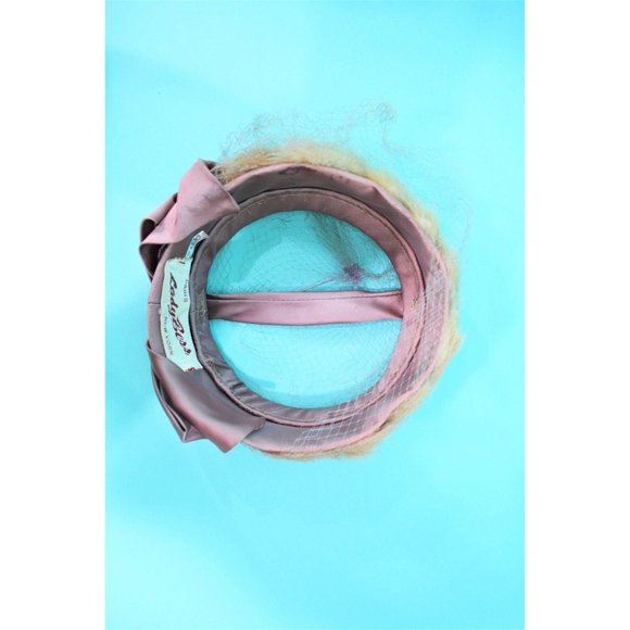 Vintage 1950s Pillbox Hat Lady Bess Fur Mauve Tan Netted Round Hat - Picture 8 of 10